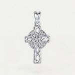 Collier croix celtique argenté, pendentif entrelacs irlandais