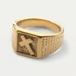 Bague croix gravée de versets, anneau doré symbole de foi et élégance spirituelle
