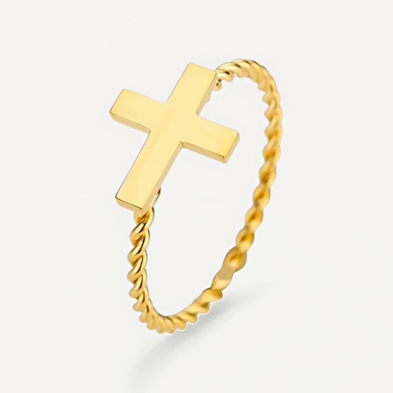 Bague croix tressée en acier, symbole d'élégance spirituelle pour femme et homme