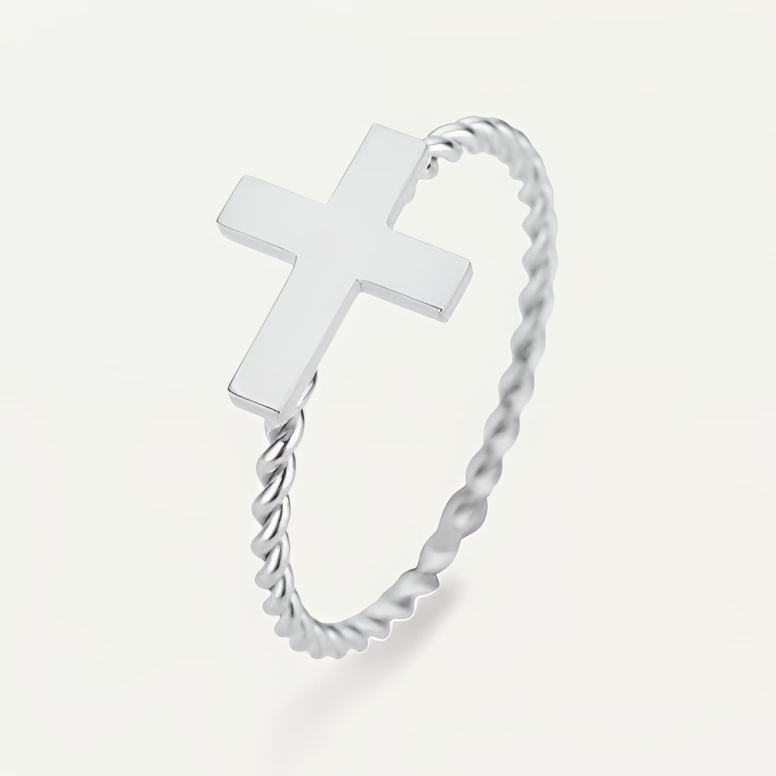 Bague croix tressée en acier, symbole d'élégance spirituelle pour femme et homme - Argenté
