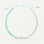 Bracelet croix argentée, perles turquoise