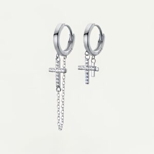 Boucles d'oreilles croix argentée suspendue