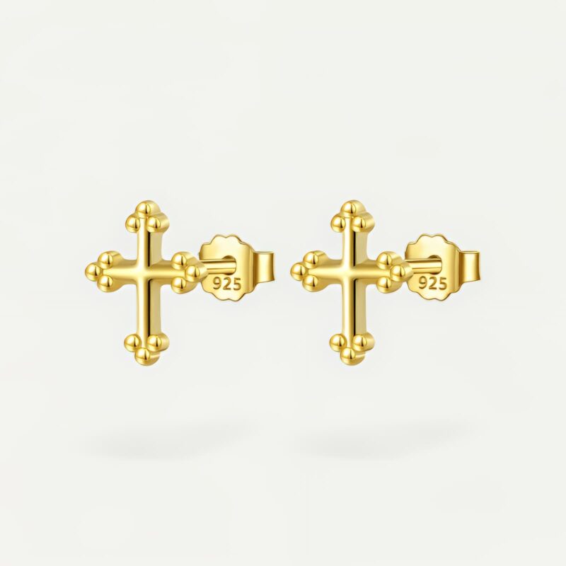 Petite boucles d'oreilles croix argent 925 à perles ornementales