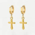 Boucles d'oreilles croix torsadée dorée, spirales acier