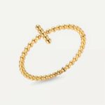 Bague croix perles dorées, anneau spirituel en acier pour femme
