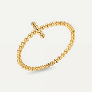 Bague croix perles dorées, anneau spirituel en acier pour femme