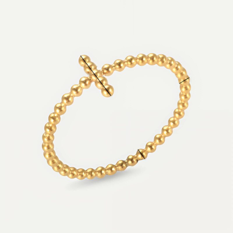 Bague croix perles dorées, anneau spirituel en acier pour femme