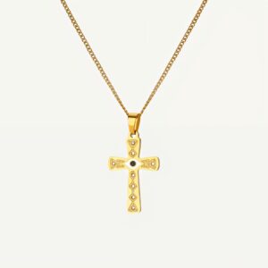 Collier croix étincelante, pierres zircon sertie sur chaîne dorée
