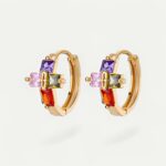 Boucles d'oreilles créoles croix, pierres multicolores éclatantes