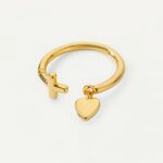 Bague croix cœur entrelacés, alliance acier inoxydable argenté ajustable