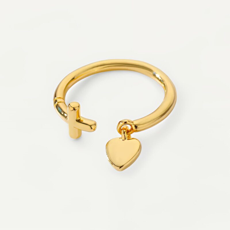 Bague croix cœur entrelacés, alliance acier inoxydable argenté ajustable