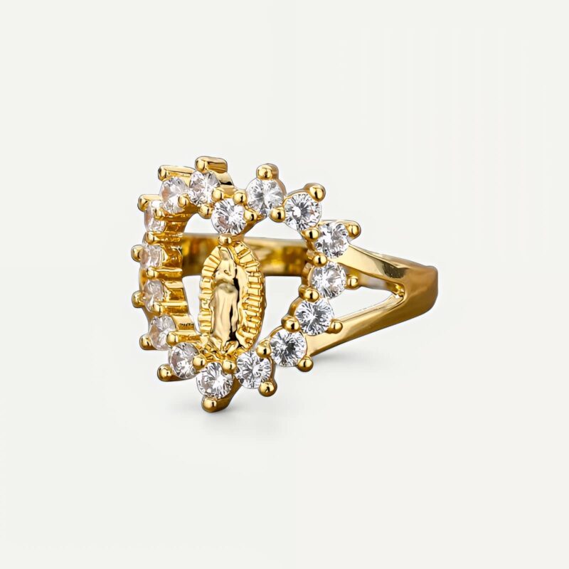 Bague Vierge Marie auréolée, zirconias dorés