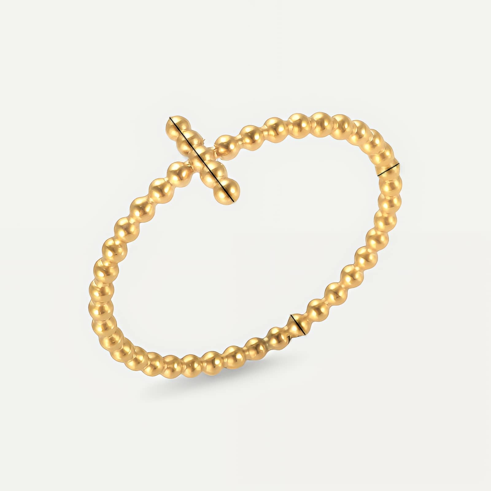 Bague croix perles dorées, anneau spirituel en acier pour femme - Doré