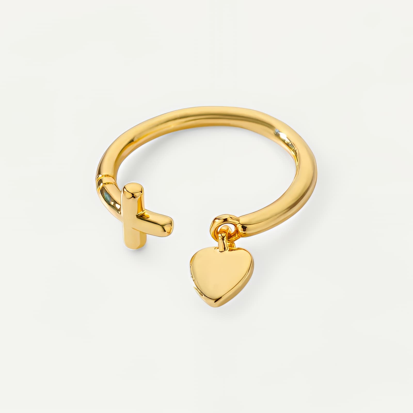 Bague croix cœur entrelacés, alliance acier inoxydable argenté ajustable - Doré