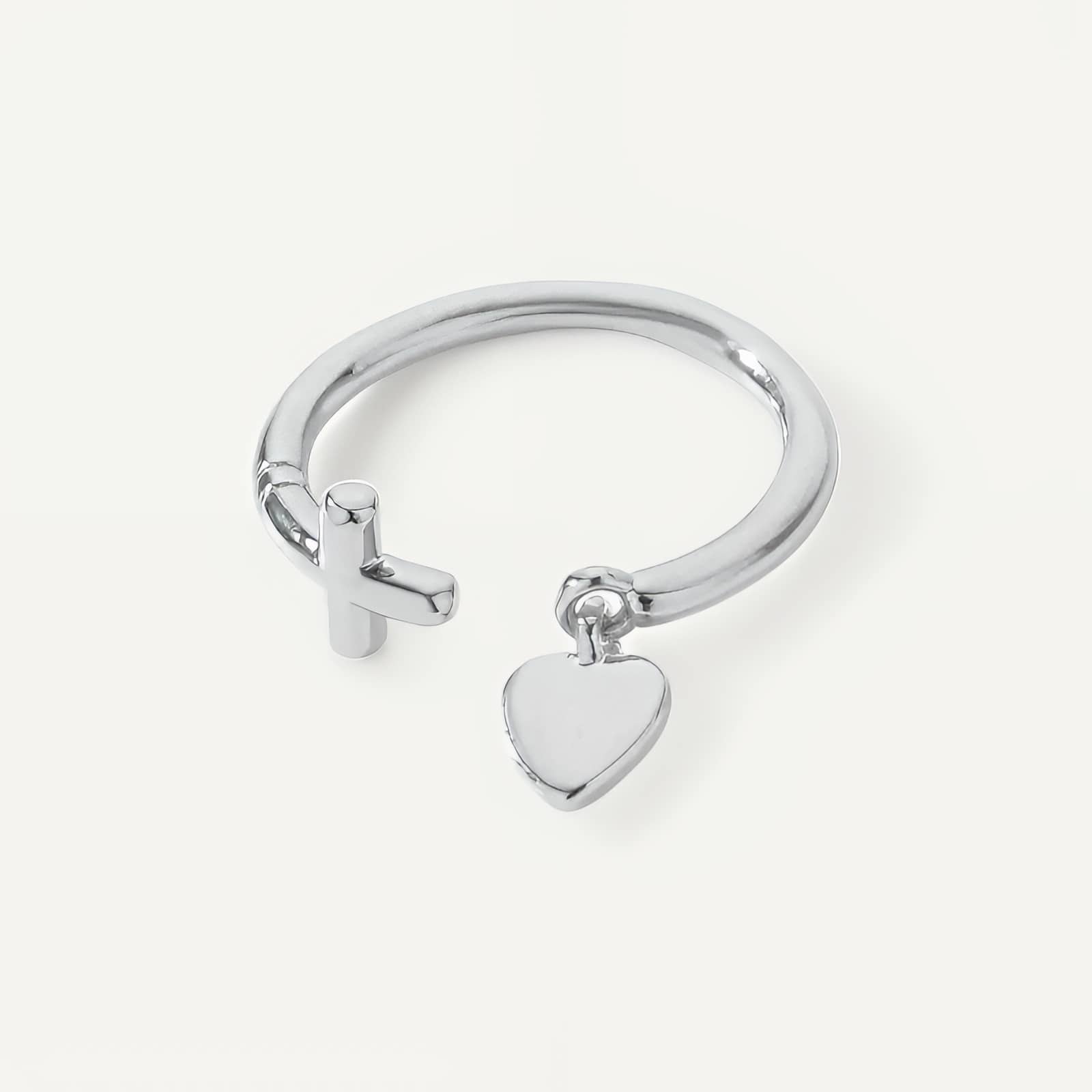 Bague croix cœur entrelacés, alliance acier inoxydable argenté ajustable - Argenté