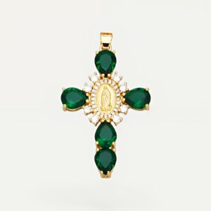 Collier croix zircon doré, médaillon marial élégant pour femme