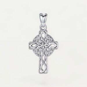 Collier croix celtique argenté, pendentif entrelacs irlandais