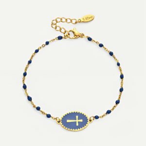 Bracelet croix émaillé sur chaîne acier, breloque ajustable en six couleurs