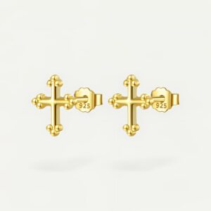 Petite boucles d'oreilles croix argent 925 à perles ornementales