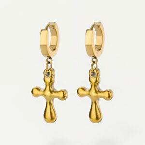 Boucles d'oreilles croix dorées suspendues, pendants en acier inoxydable