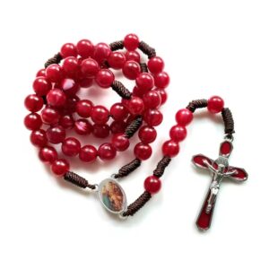 Chapelet rouge écarlate, perles résine et crucifix doré